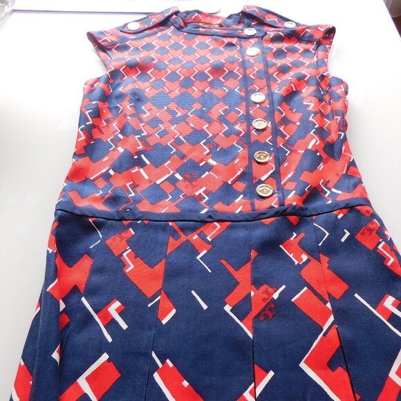 Tory Burch Blue & red dress gold button size 4 - Picture 1 of 7